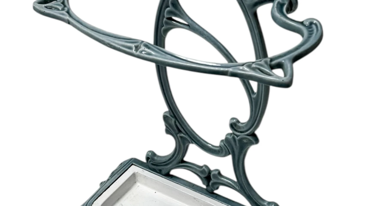 Art Nouveau Enameled Iron Umbrella Stand, 1900s